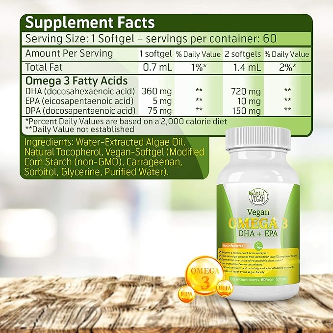 POTENT VEGAN OMEGA 3 Supplement: Better Than Fish Oil! Plant Based Water Extracted Algae Oil- DHA EPA DPA Fatty Acids- Non GMO- Improve Immune System, Joint, Heart, Skin & Brain Health- 2 Month Supply