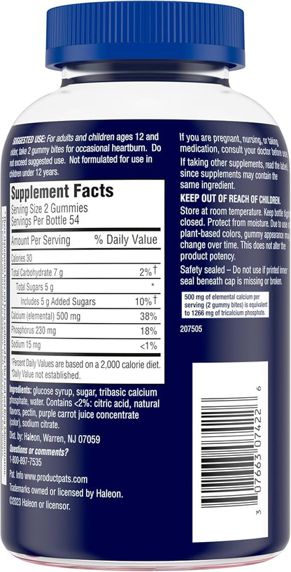 TUMS Gummy Bites Dietary Supplement for Occasional Heartburn Relief, Upset Stomach and Acid Indigestion, Great for a Summer BBQ - Cherry Berry Burst - 108 Count