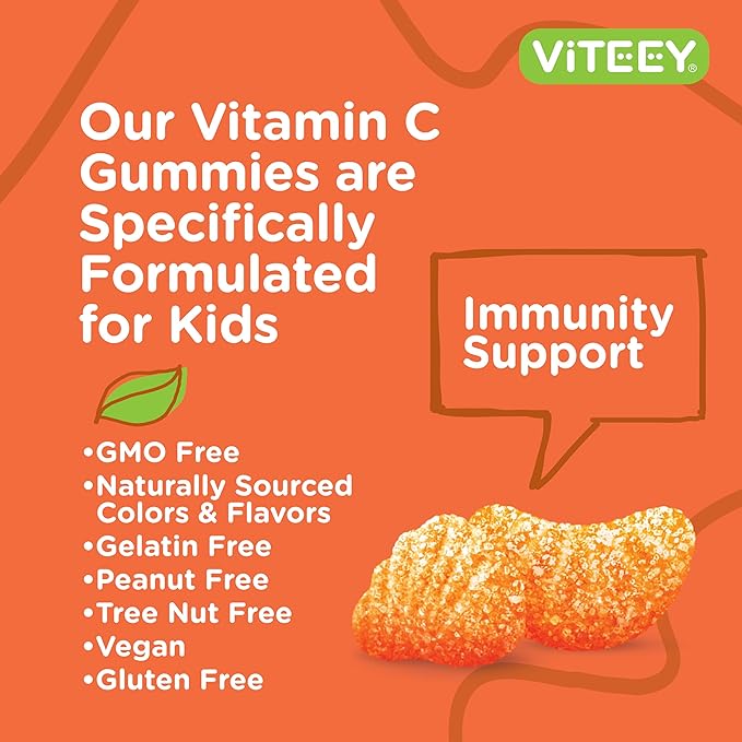 Kids Vitamin C Gummies - Immune Support for Kids, Toddlers, & Teens - Vegan, Gelatin Free, Gluten Free, GMO Free - Tasty Chewable Orange Flavored Immunity Gummy