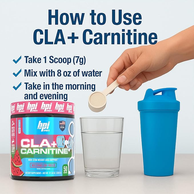 BPI Sports CLA + Carnitine – Conjugated Linoleic Acid – Performance, Lean Muscle – Caffeine Free – For Men & Women –Watermelon Freeze – 50 servings – 12.34 oz