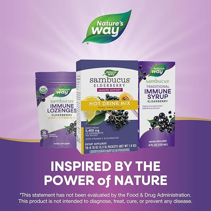 Nature's Way Sambucus Elderberry Hot Drink Mix with Vitamin C and Echinacea, Immune Support*, Honey Lemon-Berry Flavored, 10 Packets