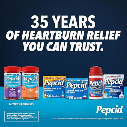 Pepcid AC Original Strength Heartburn Relief Tablets, OTC Medicine Prevents & Relieves Heartburn Due to Acid Indigestion & Sour Stomach, 10mg Famotidine Acid Reducer, Fast-Acting, 30 ct