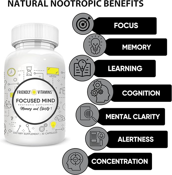Focused Mind – Daily Brain Supplement for Memory and Focus Support | Nootropic for Concentration, Mental Clarity, and Brain Energy | Cognitive Supplement for Work, School, or Everyday Demands