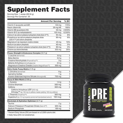 NutraBio PRE Workout Powder - Old Formula- Sustained Energy, Mental Focus, Endurance - Beta Alanine, Creatine, Caffeine, Electrolytes - 20 Servings - Raspberry Lemonade