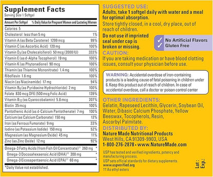 Nature Made Postnatal Multivitamin + DHA 200 mg, Postnatal Vitamins for Breastfeeding Moms & Babies, Vitamins & Nutrients Include Iron, Vitamin D3, Calcium, Iodine and More, 60 Softgels