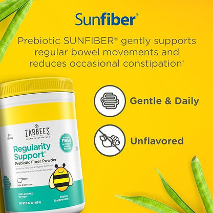 Zarbee's Children's Regularity Support* Prebiotic Fiber Powder, Flavorless Fiber Powder for Kids to Help Reduce Occasional Constipation*, Daily Fiber Supplement for Toddlers, 5.82 oz