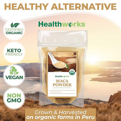 Healthworks Superfoods Organic Maca Powder Raw - 32 Oz / 2 Lbs - Certified Organic Flour Use - Keto, Vegan & Non-GMO - Premium Peruvian Origin - Breakfast, Smoothies, Baking & Coffee - Antioxidant