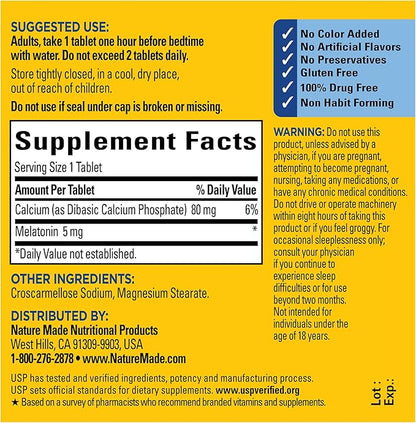 Nature Made Melatonin 5mg Extra Strength Tablets, 100% Drug Free Sleep Aid, Sleep Supplements for Adults, 300 Tablets, 300 Day Supply