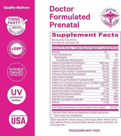 Pink Stork Premium Prenatal Gummy Vitamins with DHA, Folate, and Vitamin D - 60 Vegan Gummies - 2 Pack