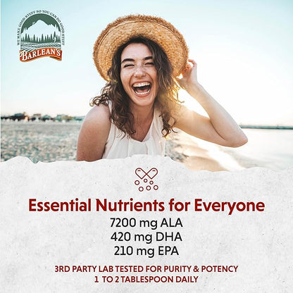 Barlean's Vegan Omega Liquid Flax and Algae Oil Plant Based EPA DHA Supplement from Algal Oil and Organic Flaxseed, Omegas 3 6 and 9 Fatty Acid Supplements, 16 Ounces