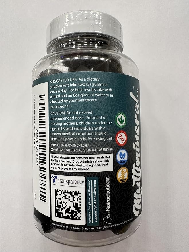 Sea Moss Black Seed Oil Gummies with Ashwagandha Elderberry Burdock Root Chlorella Manuka Honey - Vegan Gummy Vitamins for Adults Kids Men Women-Multimineral Green Apple Flavor by Clean Nutra - 2Pack