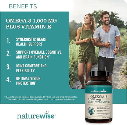 NatureWise 1000mg Omega 3 600mg EPA 400mg DHA with Vitamin E 180ct & Vitamin B Complex for Cellular Energy 60 Softgels[2-Month]