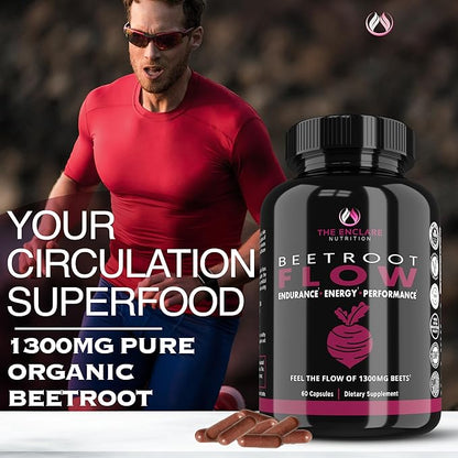 THE ENCLARE NUTRITION Beet Root Capsules 1300mg. Organic Beet Root Powder Capsules Support Heart Health, Blood Pressure, Brain, Energy. Beetroot Powder Nitric Oxide Supplements for Men & Women 60ct