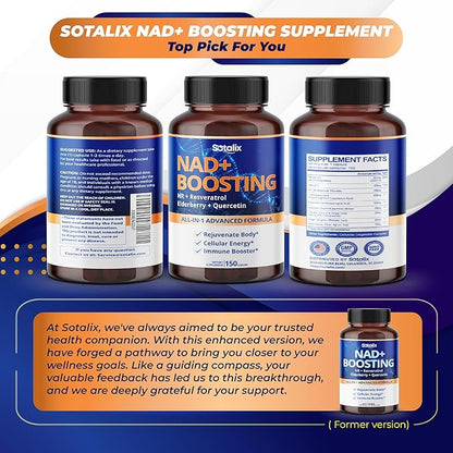 NAD+ Boosting All-in-1 Advanced Formula with NR, Resveratrol, Elderberry, Quercetin - Immune Booster, Overall Well-Being- USA Made & Tested (150 Count (Pack of 1))