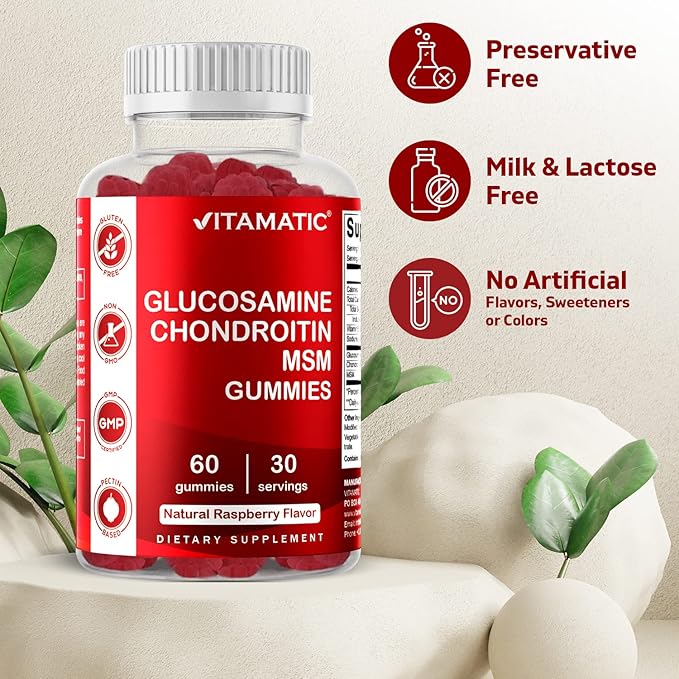 Vitamatic Glucosamine Chondroitin Gummies with MSM & Vitamin E – Joint Support Formula – 60 Pectin-Based Vegan Gummies