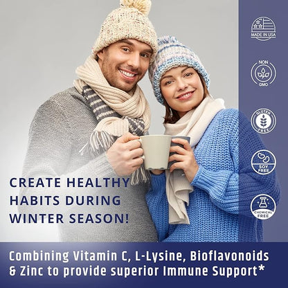 Vitamin C 1000mg Complex with L-Lysine 500mg, Zinc Gluconate 12mg, Bioflavonoids 300mg. Doctor Formulated Magnesium Stearate Free Supplements for Healthy Immune System Support. Two Bottles.(2)