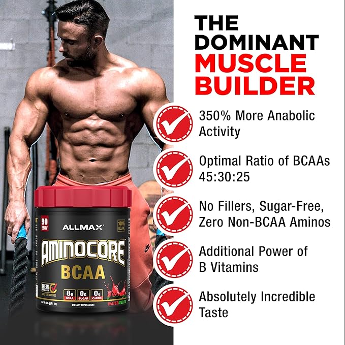 ALLMAX Nutrition AMINOCORE BCAA, Pink Lemonade - 945 g Powder - 8.18 Grams of Branched Chain Amin Acids Per Serving - with B Vitamins - No Fillers or Non-BCAA Aminos - Sugar Free - 90 Servings