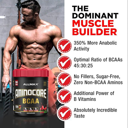 ALLMAX Nutrition AMINOCORE BCAA, Pink Lemonade - 945 g Powder - 8.18 Grams of Branched Chain Amin Acids Per Serving - with B Vitamins - No Fillers or Non-BCAA Aminos - Sugar Free - 90 Servings