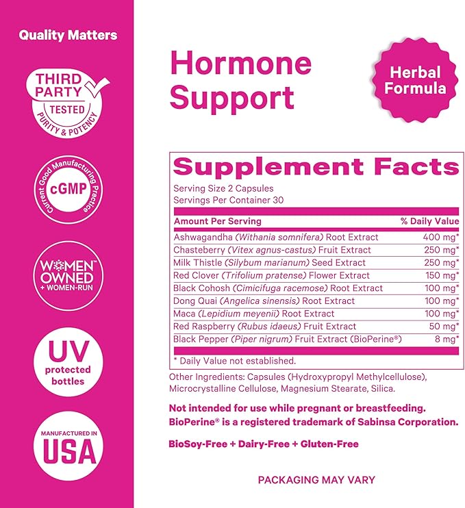 Pink Stork Ashwagandha, Maca Root, and Black Cohosh - Hormone Balance for Women - 9 Clinically-Studied Herbs for Perimenopause and Menopause - Hot Flashes, Mood Swings, Energy, 60 Capsules