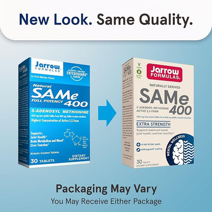 Jarrow Formulas SAMe 400 mg, Supports Joint Health, Liver Function, Brain Metabolism, 30 Tablets, Up To a 30 Day Supply