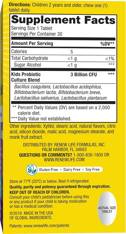 Renew Life Kids Probiotic Gummies, Supports Digestive & Immune Health, Prebiotics & Probiotics, Raspberry, 30 Gummies