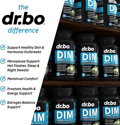 DIM Supplement for Women & Men 200mg - Androgen Estrogen Blocker for Men & Women, Hormonal Acne Pills, Hormone Balance, Menopause Support, Diindolylmethane DIM Supplement Plus BioPerine - 60 Capsules