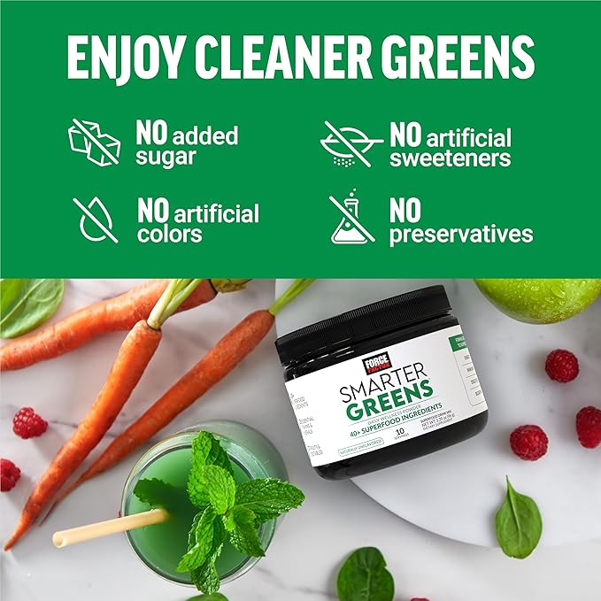 Force Factor Smarter Greens Daily Wellness Powder, Greens Superfood Powder to Support Gut Health, Bloating & Digestion, with 40+ Superfoods, 125 Million CFUs of Probiotics, Unflavored, 10 Servings