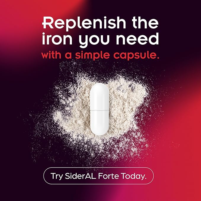 SiderAL® Forte 30mg Iron Supplement with Vitamin C | Gentle on Stomach, High Absorption | High Strength for Energy, Deficiency, Anemia or Recovery | Vegan-Friendly and Gluten-Friendly | 30 Capsules