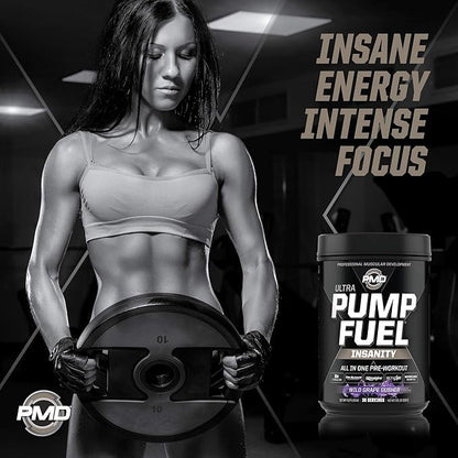 PMD Sports Ultra Pump Fuel Insanity - Pre Workout - Grape Gusher (30 Servings) Sports Omega Cuts Elite Thermogenic Fat Burner (90 Softgels)