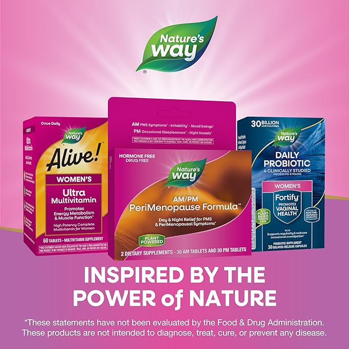 Nature's Way AM/PM PeriMenopause Formula, Perimenopause and PMS Symptom Support*, Hormone-Free, Hot Flashes*, PMS Symptoms*, Restful Sleep*, 30 AM & 30 PM Tablets (Packaging May Vary)