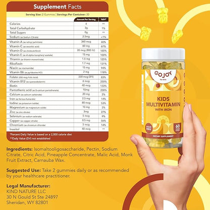 Picky Eater Kids Multivitamin Gummies with Iron - Sugar Free Chewable Iron Supplement for Toddlers & Children 3 & Up - Essential Kids Vitamins for Growth & Development