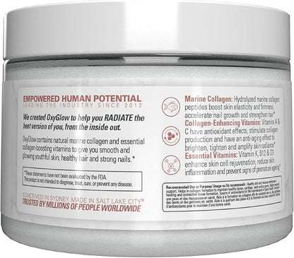 EHP Labs OxyGlow Natural Marine Collagen Powder - Hydrolyzed Marine Collagen Peptides Powder - Boosts Skin Elasticity & Firmness, Accelerates Nail Growth & Strengthens Hair, 30 Serves (Unflavored)