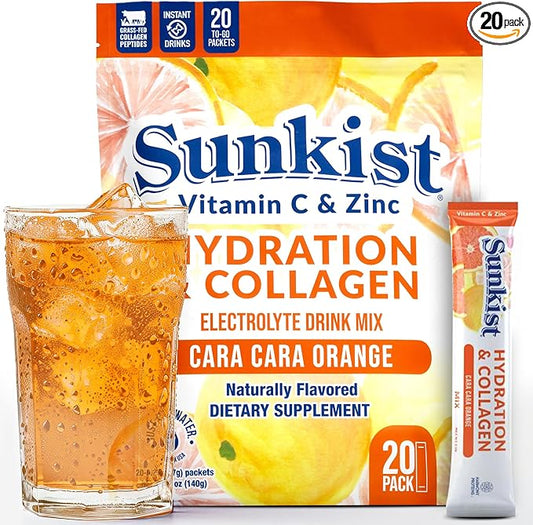 The Frozen Bean Sunkist Collagen Drink Mix - Hydration Cara-Cara Orange Electrolyte Drink for Women with Vitamin C, Zinc, Collagen Peptides, Naturally Flavored - 20 Packs