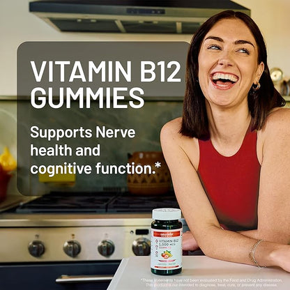 NatureWise Vitamin B12 Gummies for Adults, 1000 mcg - Strawberry Lemon Flavor - Supports Daily Energy, Mental Clarity, Cognitive Function - Vegan, Gluten-Free, Non-GMO - 180 Count[3-Month Supply]