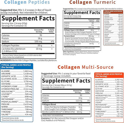 Garden of Life Collagen Bundle: Grass Fed Peptides Unflavored 14 Servings + Collagen Turmeric Apple Cinnamon 20 Servings + Multi-Sourced Collagen Unflavored Powder 12 Scoops, Hair, Skin, Nails Joints