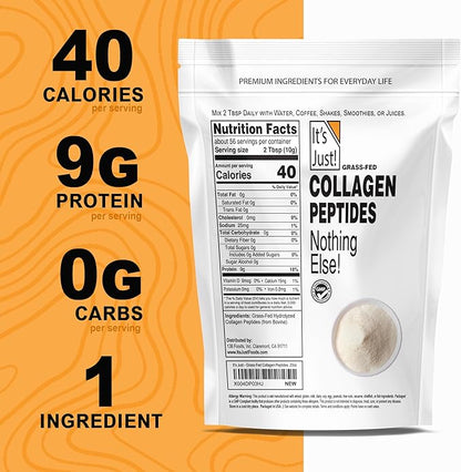 It's Just! - Collagen Protein Powder, 1.25lbs, Type I & III, Pure Hydrolyzed Grass-Fed Collagen Peptides, Dissolves Quickly, Unflavored, 20oz