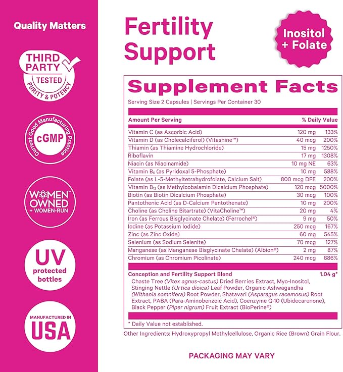 Pink Stork Fertility Supplements for Women - Prenatal Multivitamin with Ovulation, Conception, & Hormone Balance Support - 17 Vitamins & Inositol, Ashwagandha, & Vitex - 60 Capsules