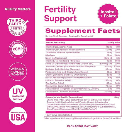 Pink Stork Fertility Supplements for Women - Prenatal Multivitamin with Ovulation, Conception, & Hormone Balance Support - 17 Vitamins & Inositol, Ashwagandha, & Vitex - 60 Capsules