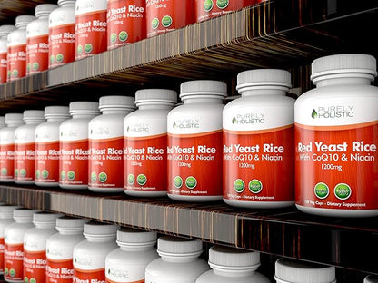 Red Yeast Rice 1200mg with CoQ10 Supplement & Flush Free Niacin 120 Extra Strength Vegetarian Capsules – Advanced Healthy Heart Formula - Non-Irradiated, Citrinin Free