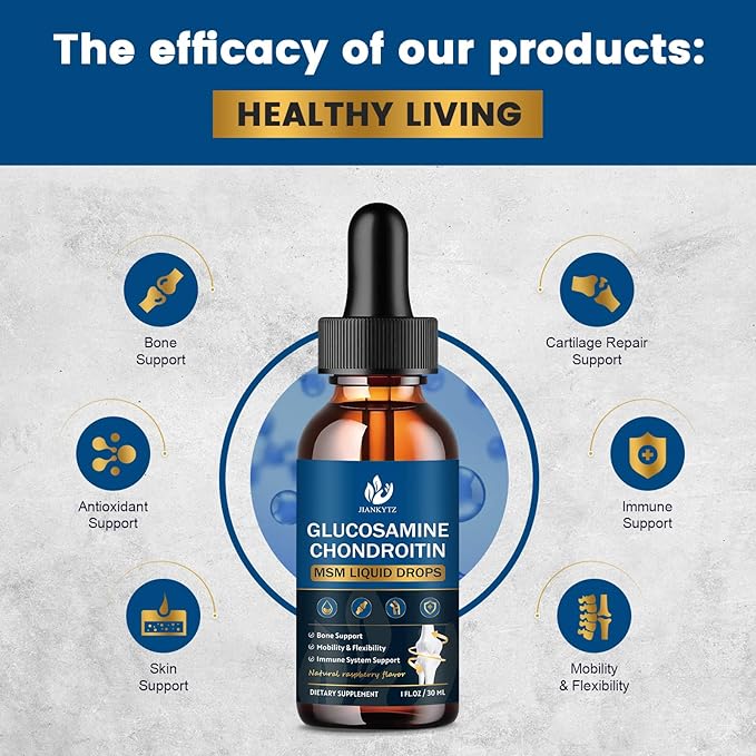 (2 Pack) Glucosamine Chondroitin MSM Liquid Drops, High Absorption, Antioxidant, Immune, Bone Support, MSM Supplement for Men & Women, Vegan, Sugar-Free, Raspberry Flavor, 1 Fl Oz
