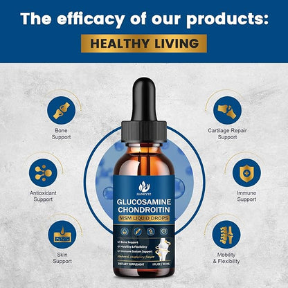 (2 Pack) Glucosamine Chondroitin MSM Liquid Drops, High Absorption, Antioxidant, Immune, Bone Support, MSM Supplement for Men & Women, Vegan, Sugar-Free, Raspberry Flavor, 1 Fl Oz