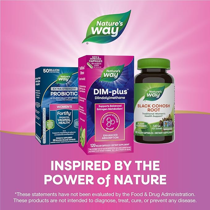 Nature's Way DIM-Plus, DIM Supplement, Supports Balanced Estrogen Metabolism*, Supports Estrogen Hormone Balance*, Diindolylmethane, 120 Vegan Capsules