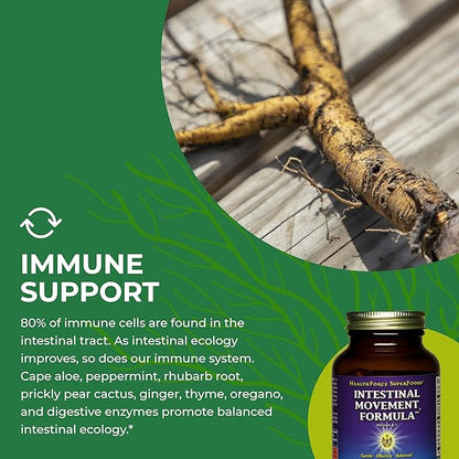 HealthForce SuperFoods Intestinal Movement Formula - Natural Laxative Supports Bowel Regularity - All-Natural Digestion Supplement to Support Constipation - Gluten-Free & Vegan - 120 Capsules