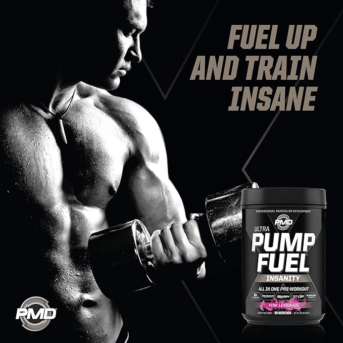 PMD Sports Ultra Pump Fuel Insanity - Pre Workout – Pink Lemonade (30 Servings) Sports Omega Cuts Elite Thermogenic Fat Burner (90 Softgels)
