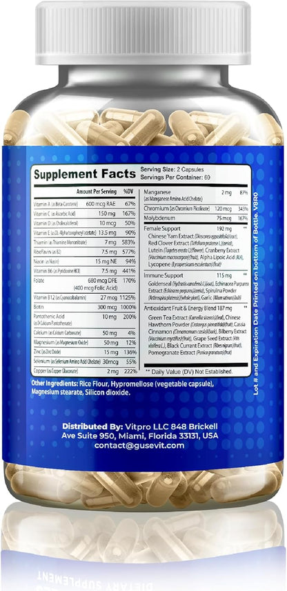 37-in-1 Women's Multivitamin for Immune & Stress Support, Energy Booster, Bone & Skin Health, Hair Growth & Overall Wellness | Vitamin C, D3, Folic Acid, B-Complex, Biotin, Zinc & More | 60 Ct