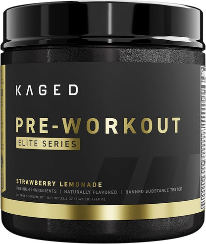 Kaged High Stimulant Pre Workout Powder | Strawberry Lemonade | Pre-Kaged Elite | L-Citrulline | Creatine | Beta Alanine | 388mg Caffeine | Nitric Oxide Booster | 20 Servings