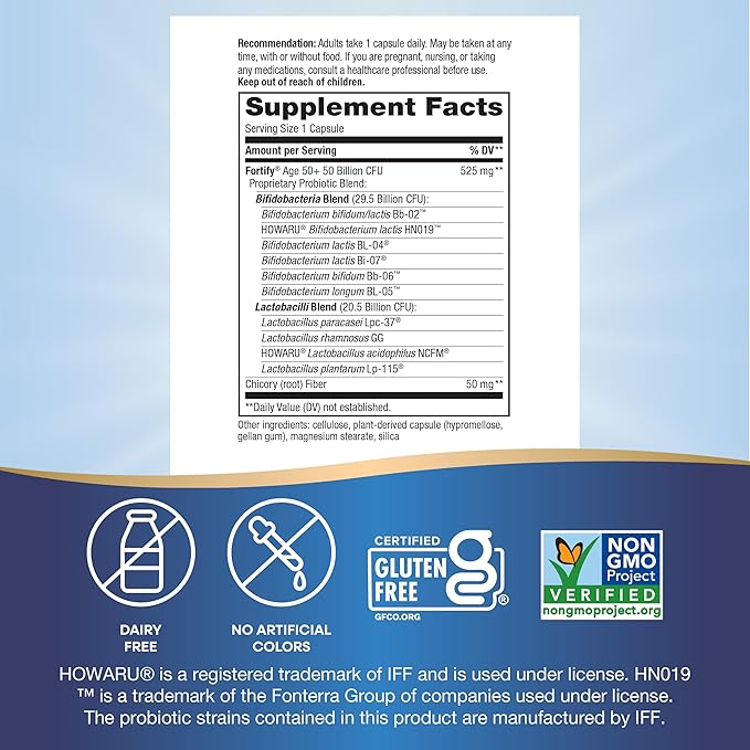 Nature's Way Fortify 50+ Daily Probiotic for Men and Women, 30 Billion Live Cultures, Colon, Digestive, and Immune Health Support* Supplement, 30 Capsules