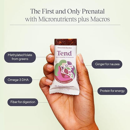 Tend Daily Best Prenatal Vitamin Bar, Made with Organic Ingredients for Pregnant & Postpartum Mothers, Includes DHA, Vitamin D, B, Choline, Folate, Sunflower Lecithin - Strawberry Patch (7ct)