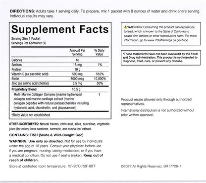 Serovital Skin Brilliance - Marine Collagen Peptides Powder - Hydrolyzed Type I & II Fish Collagen - Skin, Hair & Nails – 20 Packets