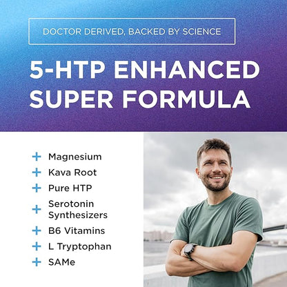 200 MG 5-HTP Elite with Kava Root Extract, Magnesium & SAM-e to Maintain Normal Healthy Sleep & Create a Sense of Wellbeing - 5HTP Supplement with Vitamin B6 - 60 Capsules, 30 Servings